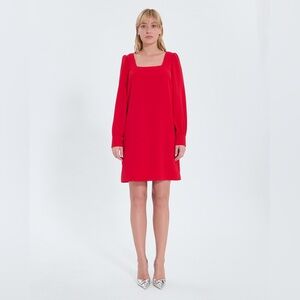 NEW Zapa Rina Women's Red Square-Neck Long Sleeve Dress